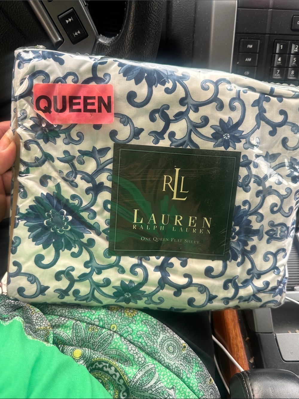 Vintage Lauren Ralph Lauren White and Blue Floral Queen Sheet